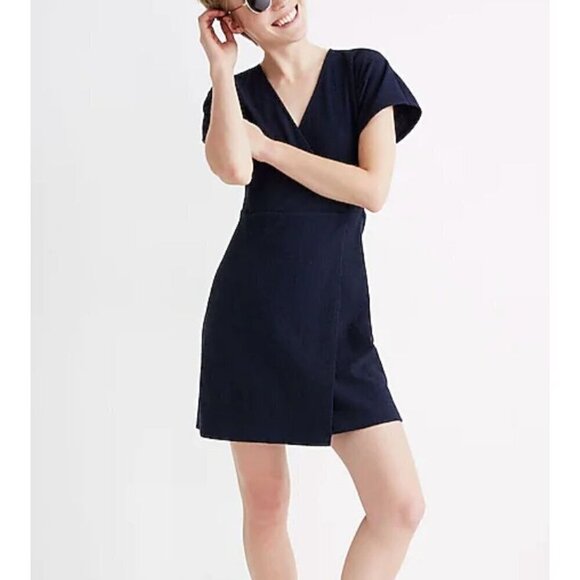 New Madewell Women's Size XS Cross-Front Flutter-Sleeve Mini Dress Black - Picture 1 of 12